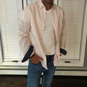 Zara light pink linen button down shirt large